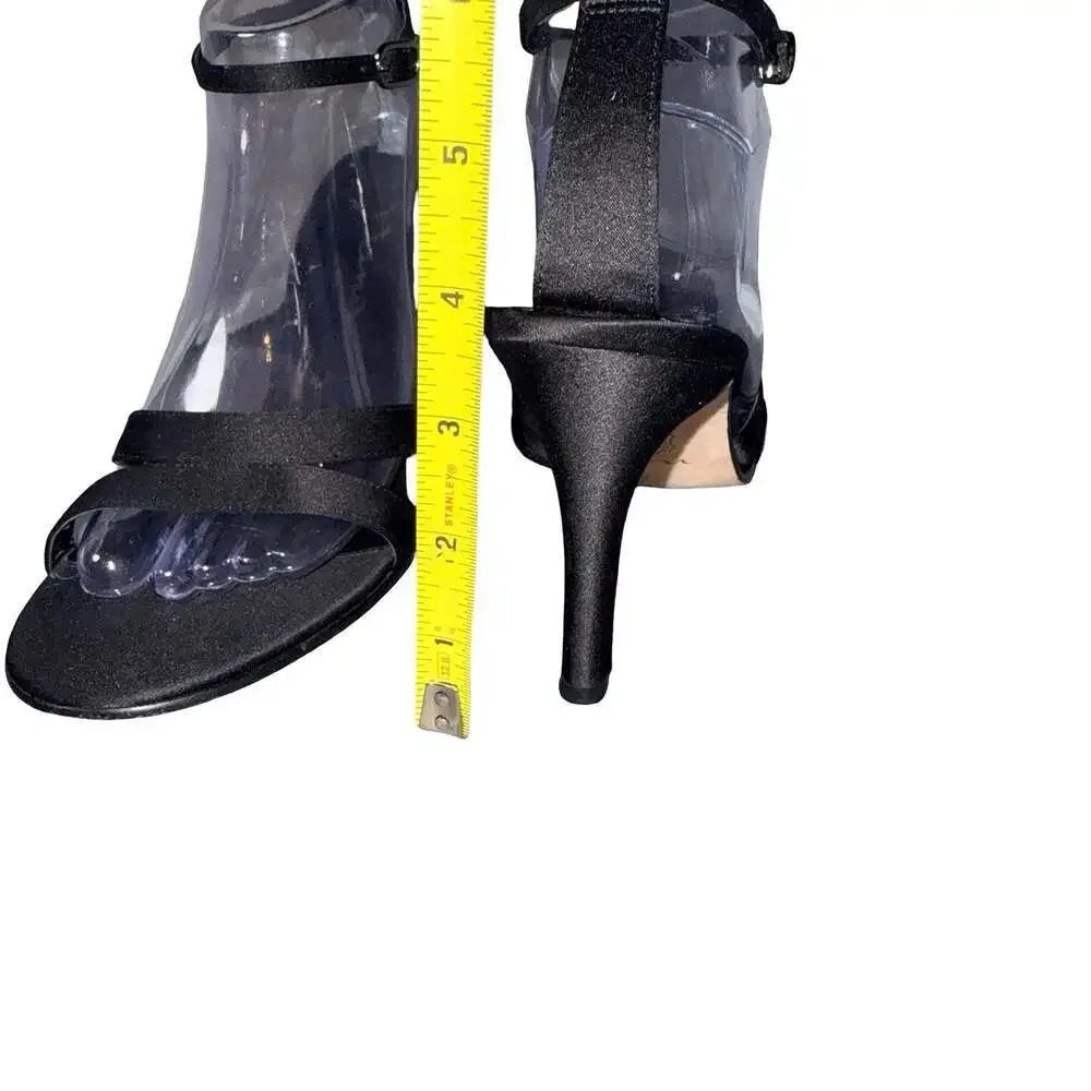 Nina Black Satin Heeled Sandals with Double Straps size 9